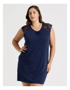 Lace Short Sleeve Nightie in Navy