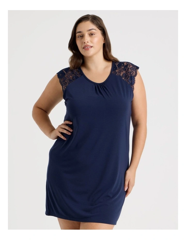 Lace Short Sleeve Nightie in Navy image 1