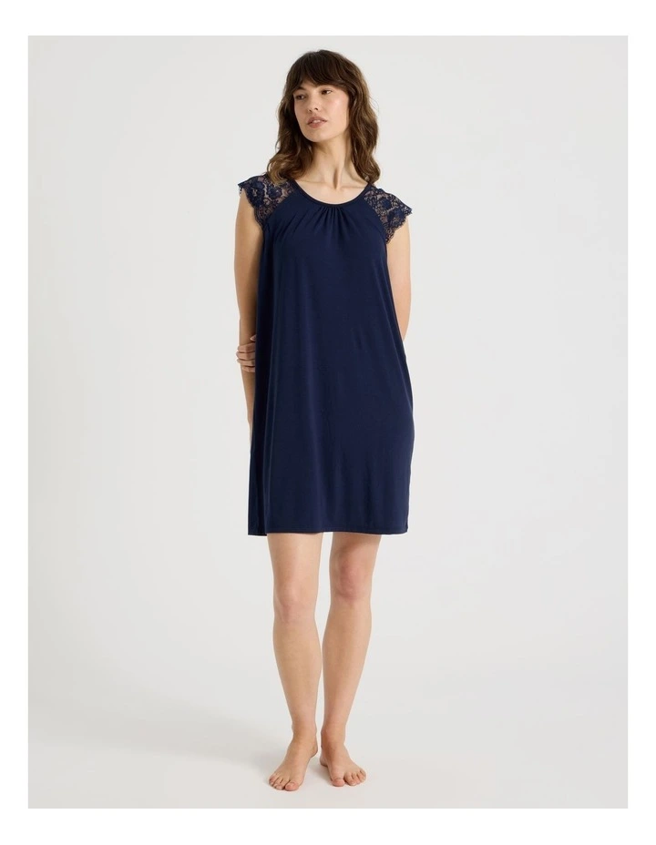 Lace Short Sleeve Nightie in Navy image 1