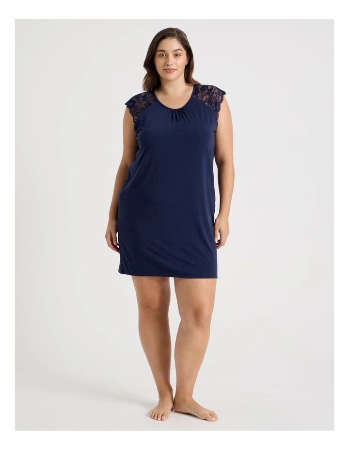 Lace Short Sleeve Nightie in Navy image 2