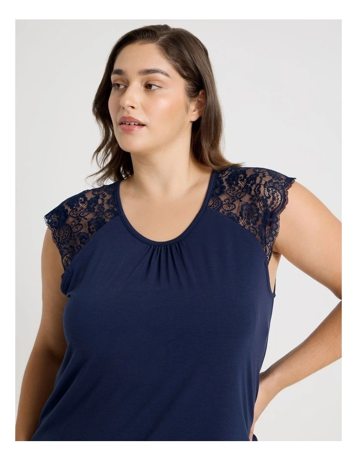 Lace Short Sleeve Nightie in Navy image 3