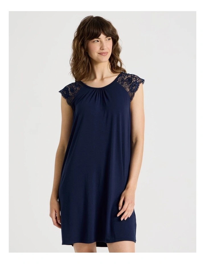 Lace Short Sleeve Nightie in Navy image 4
