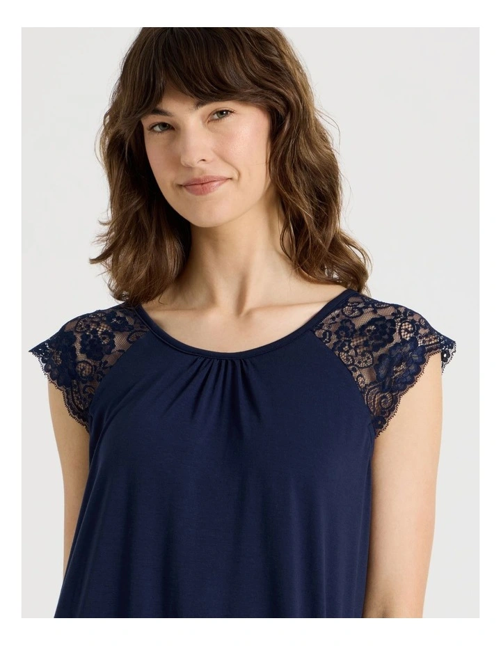 Lace Short Sleeve Nightie in Navy image 5