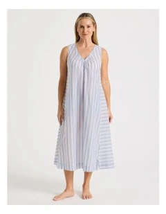 Woven Sleeveless Striped Long Nightie in Winter