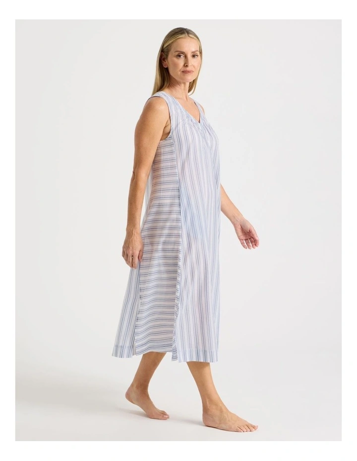 Woven Sleeveless Striped Long Nightie in Winter image 2