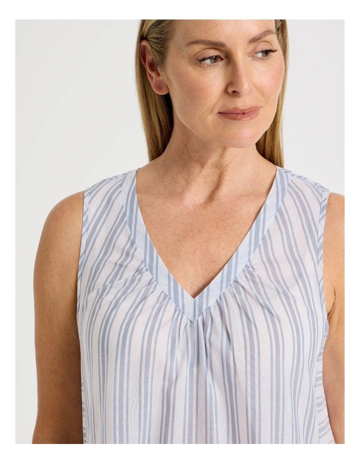 Woven Sleeveless Striped Long Nightie in Winter image 5