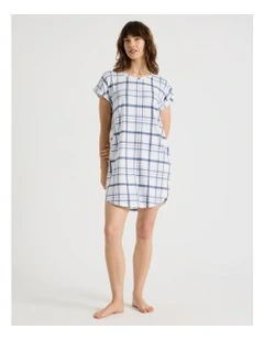 Short Sleeve Nightie in White Check Print