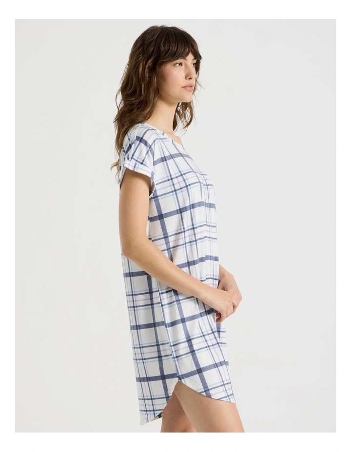 Short Sleeve Nightie in White Check Print image 2