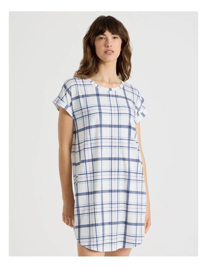 Short Sleeve Nightie in White Check Print image 3
