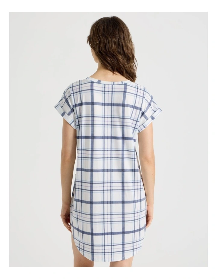 Short Sleeve Nightie in White Check Print image 5