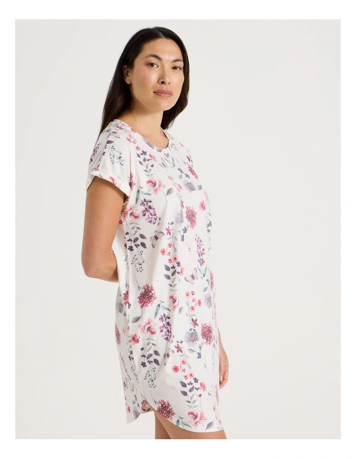 Short Sleeve Nightie in White Floral Print image 2