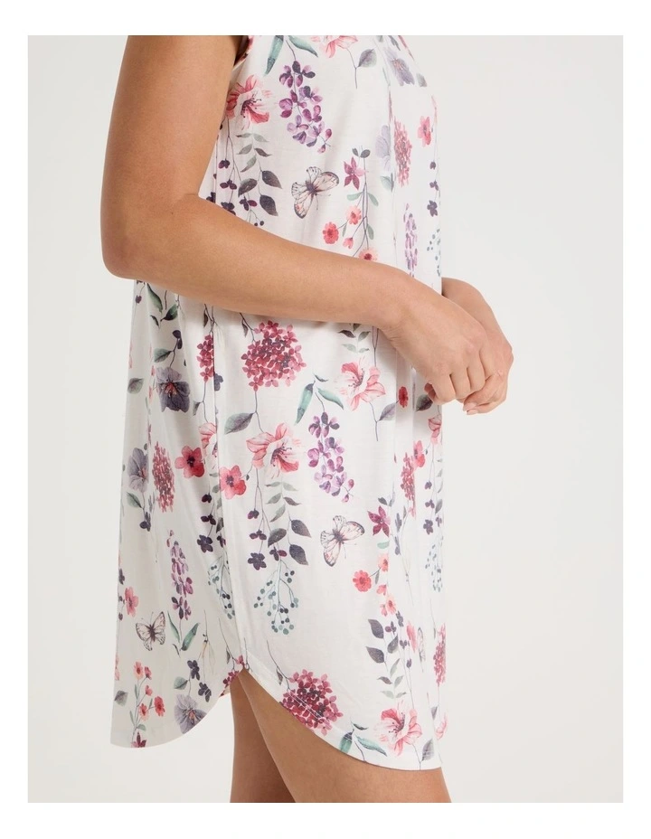 Short Sleeve Nightie in White Floral Print image 3