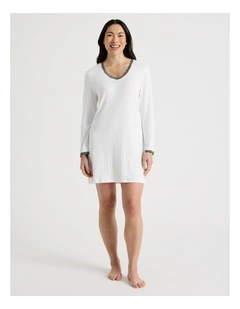 Cosy Winter Pointelle Long Sleeve Nightie in Ivory