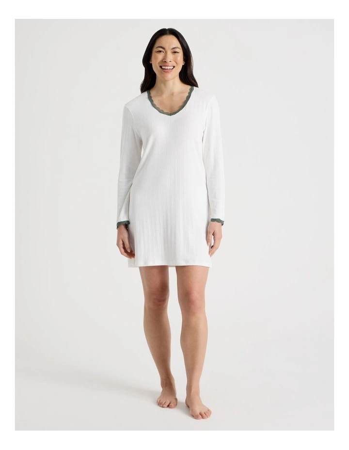 Cosy Winter Pointelle Long Sleeve Nightie in Ivory image 1