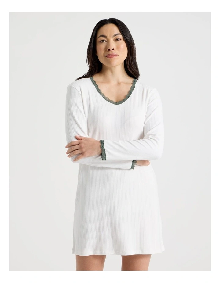 Cosy Winter Pointelle Long Sleeve Nightie in Ivory image 2