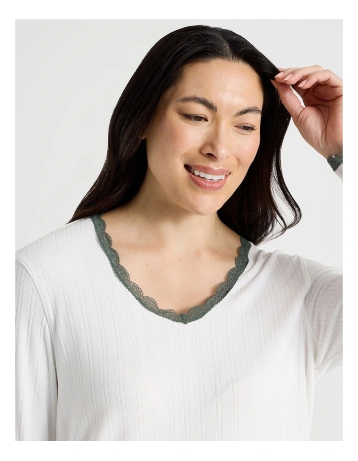 Cosy Winter Pointelle Long Sleeve Nightie in Ivory image 3