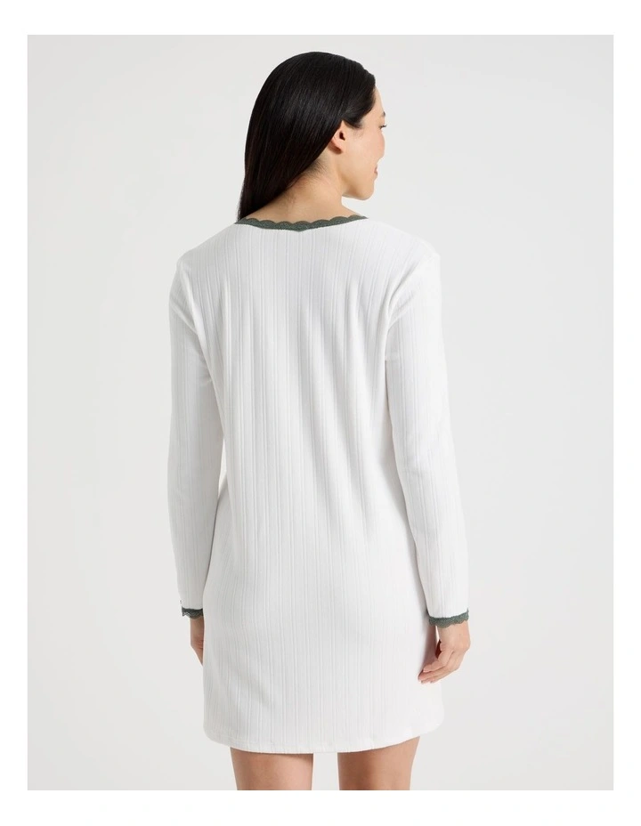 Cosy Winter Pointelle Long Sleeve Nightie in Ivory image 5