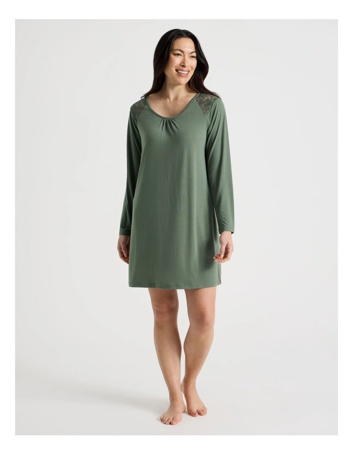 Everyday Lace Long Sleeve Nightie in Laurel Green image 1