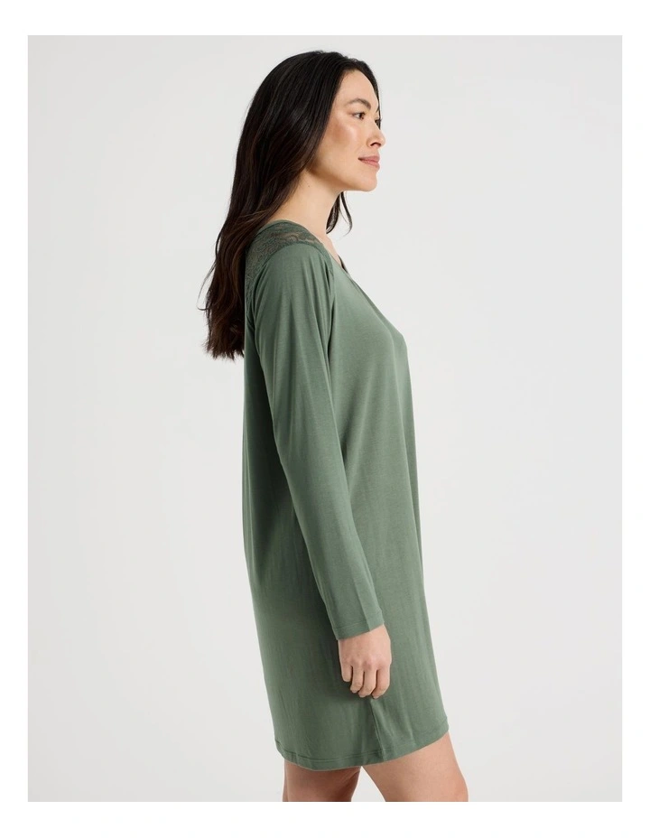 Everyday Lace Long Sleeve Nightie in Laurel Green image 2