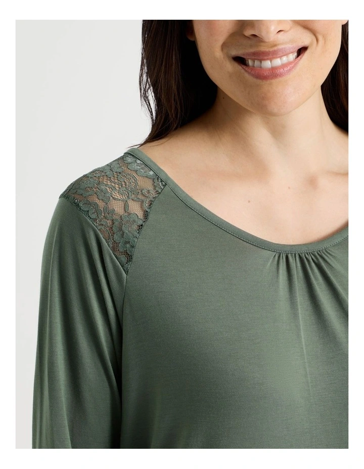 Everyday Lace Long Sleeve Nightie in Laurel Green image 3