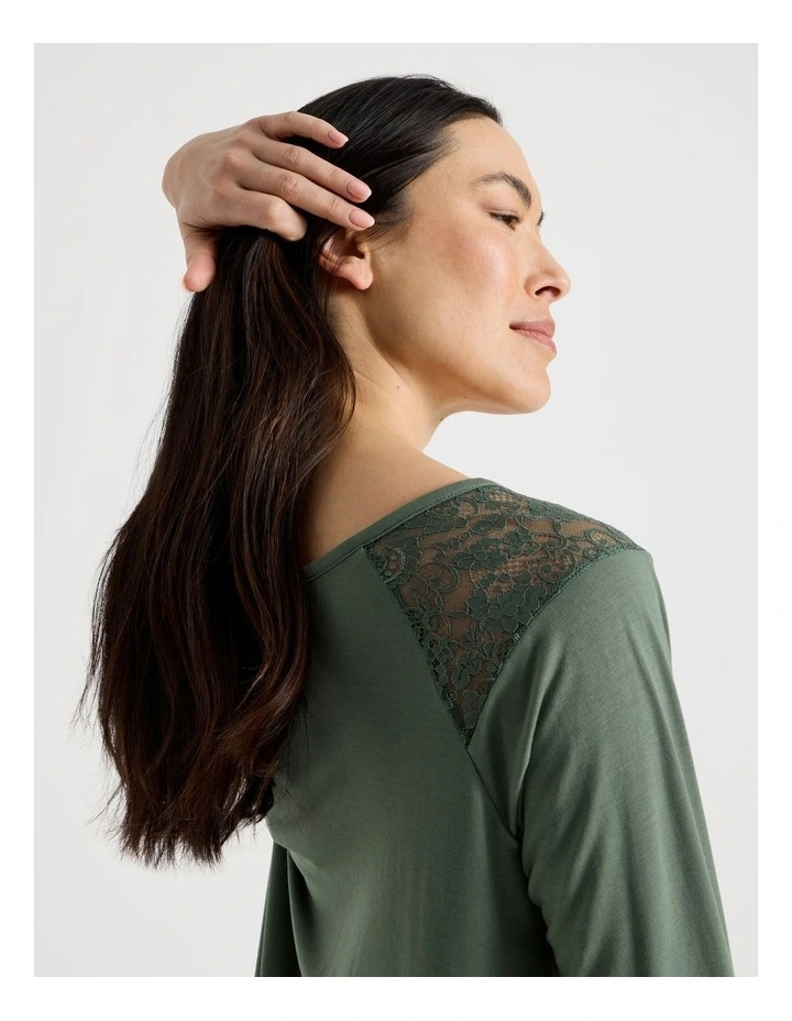 Everyday Lace Long Sleeve Nightie in Laurel Green image 4