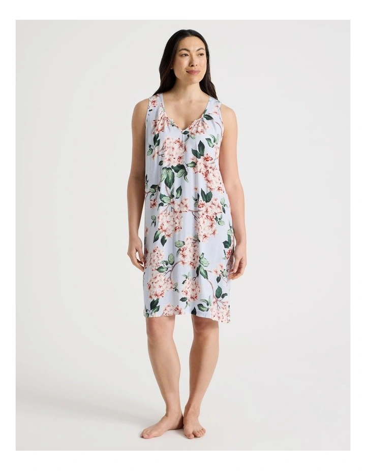 Serene Woven Sleeveless Nightie in Blue Blossoms Print image 1