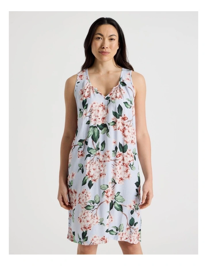 Serene Woven Sleeveless Nightie in Blue Blossoms Print image 2
