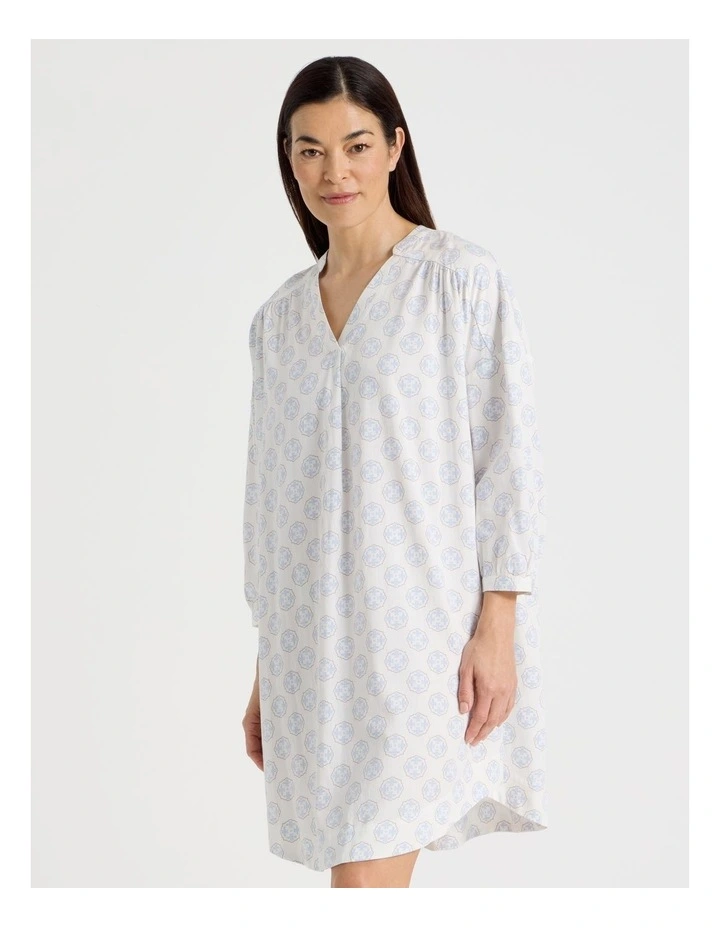Relax Woven 3/4 Sleeve Long Nightie in White Medallion Print image 2