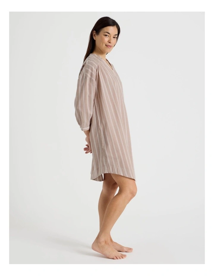 Relax Woven 3/4 Sleeve Long Nightie in Ginger Stripe image 1