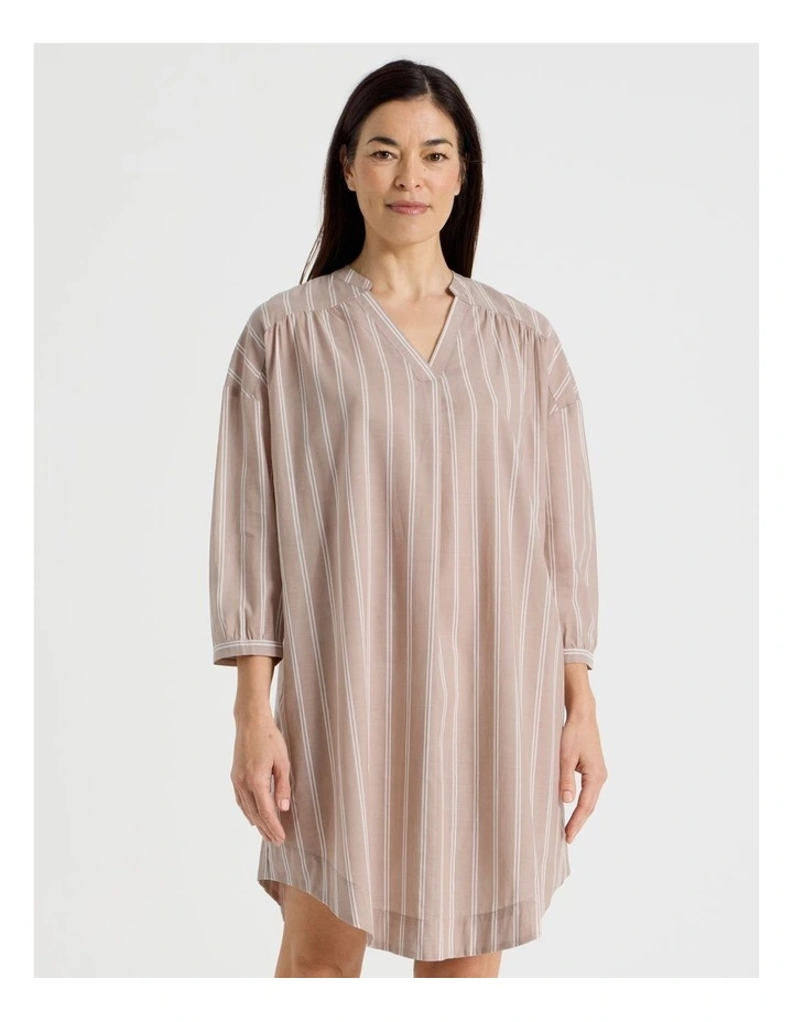 Relax Woven 3/4 Sleeve Long Nightie in Ginger Stripe image 2