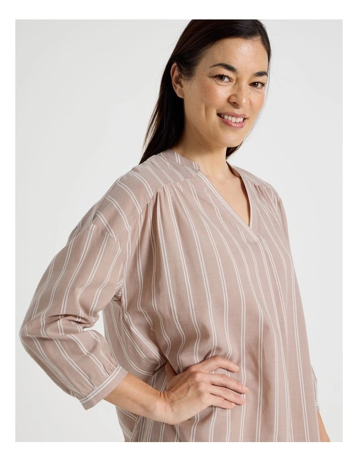 Relax Woven 3/4 Sleeve Long Nightie in Ginger Stripe image 4