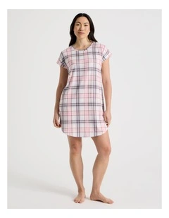 Everyday Short Sleeve Nightie in Pink & Purple Check Print