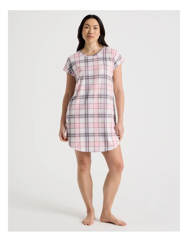 Everyday Short Sleeve Nightie in Pink & Purple Check Print image 1