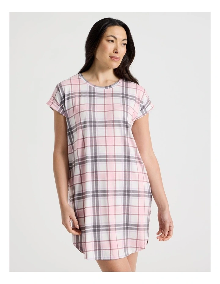 Everyday Short Sleeve Nightie in Pink & Purple Check Print image 2