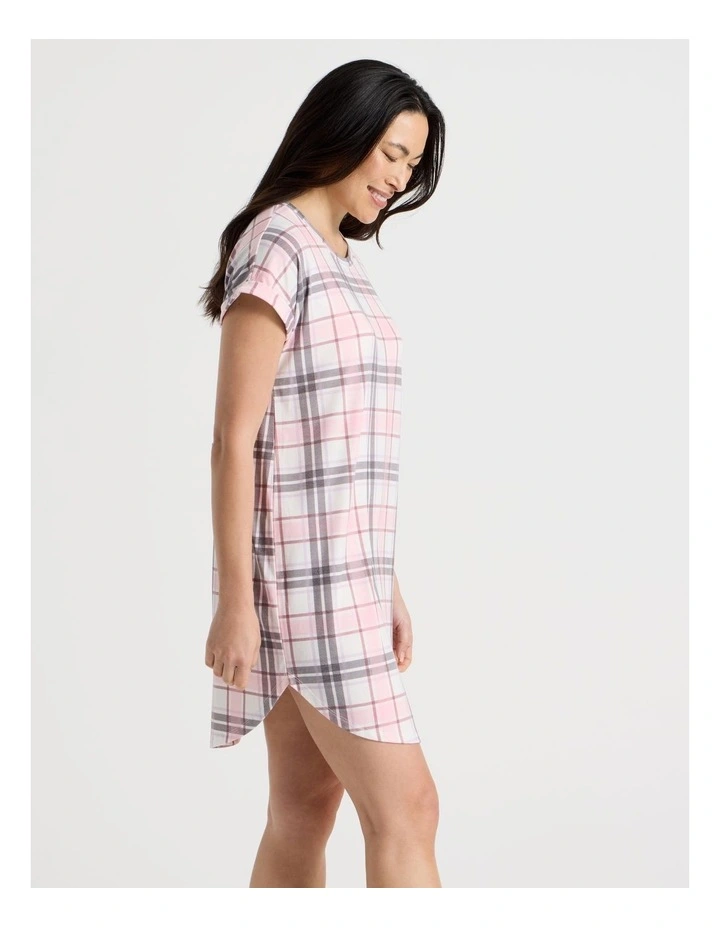 Everyday Short Sleeve Nightie in Pink & Purple Check Print image 3