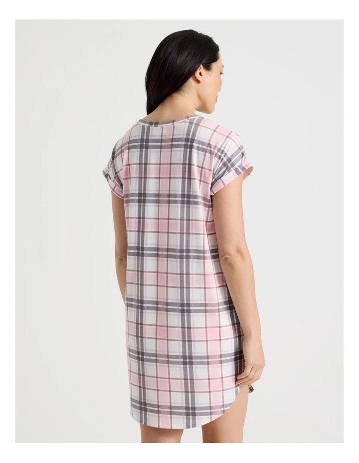 Everyday Short Sleeve Nightie in Pink & Purple Check Print image 5