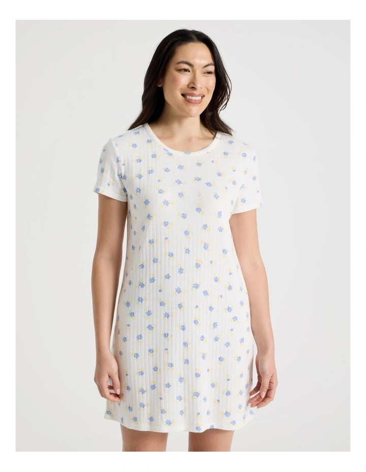 Everyday Pointelle Short Sleeve Nightie in Vintage Ditsy Floral Print image 2
