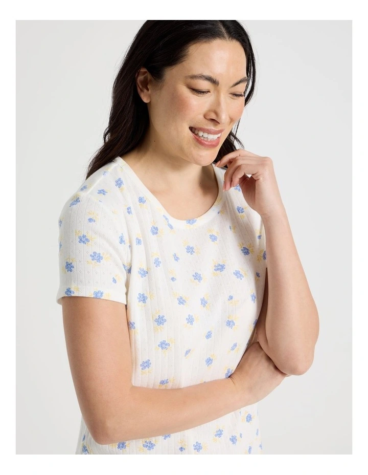 Everyday Pointelle Short Sleeve Nightie in Vintage Ditsy Floral Print image 3