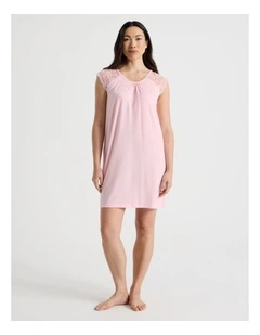 Everyday Lace Short Sleeve Nightie in Pink