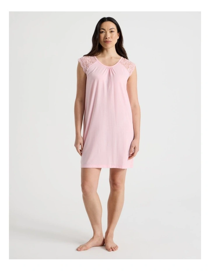 Everyday Lace Short Sleeve Nightie in Pink image 1