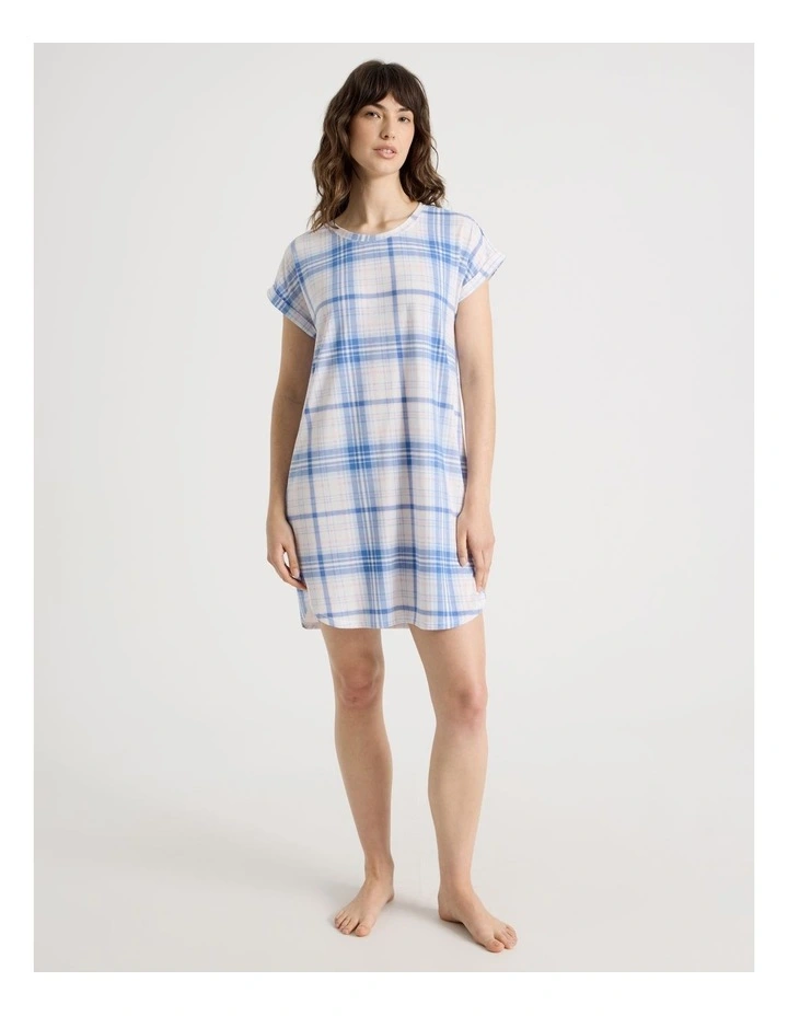 Cuff Nightie in Blue Check image 1