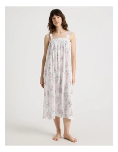Woven Viscose Midi Chemise in White Wisteria
