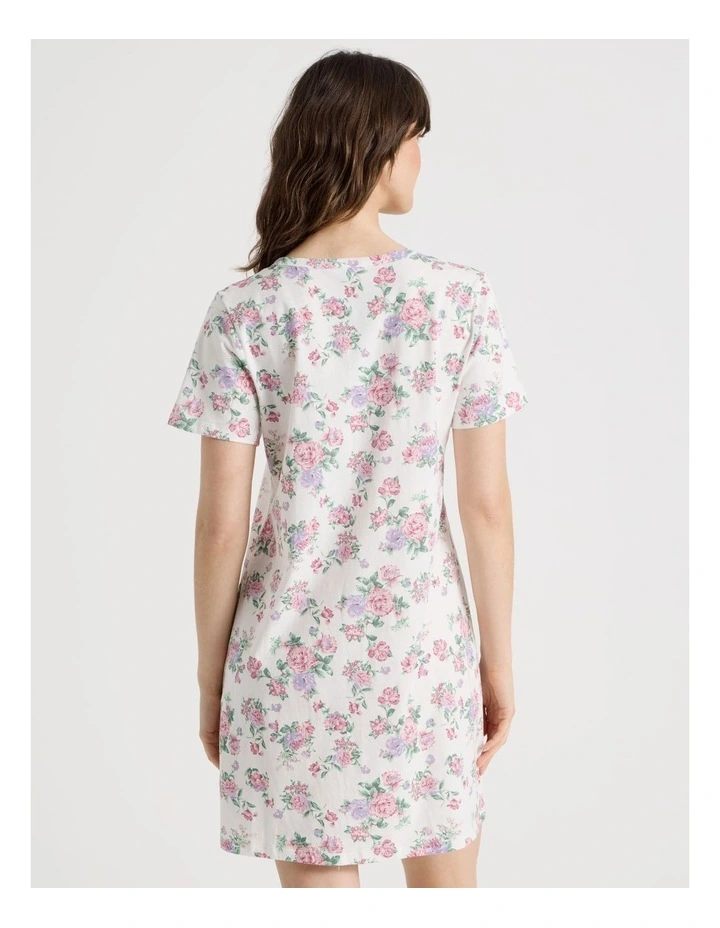 Cotton Jersey Short Sleeve Half Placket Nightie in Rose Flowers image 4
