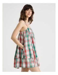 Cotton Sateen Chemise in White Lurex Tartan