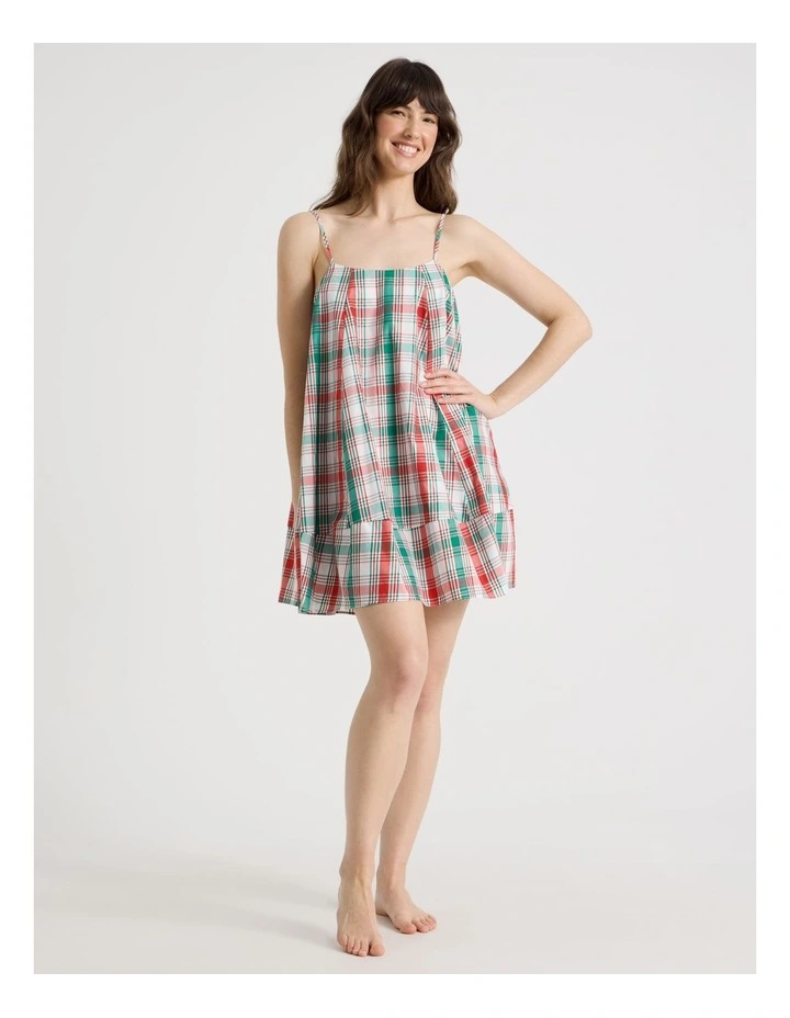 Cotton Sateen Chemise in White Lurex Tartan image 2