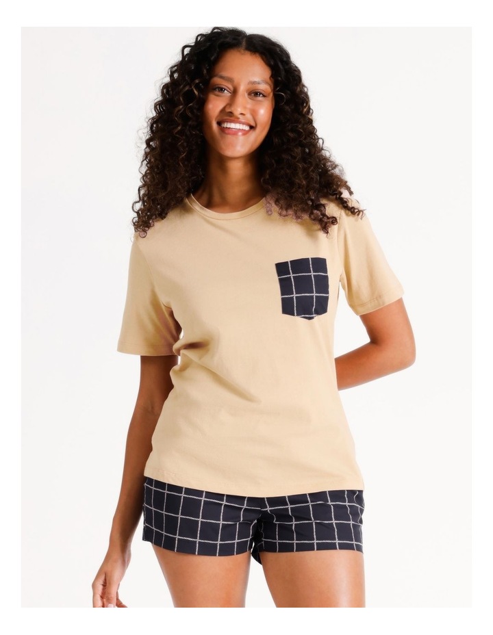Cotton Knit Short Sleeve PJ Set in Navy Check Navy
