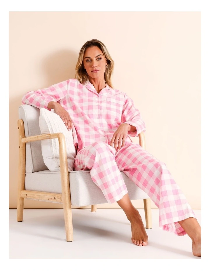 Cotton Long Sleeve PJ in Pink Gingham image 1