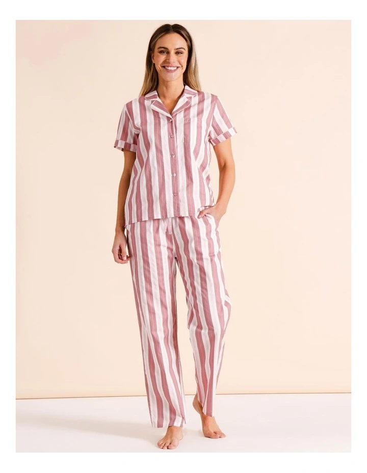 Core Cotton Short Sleeve Long PJ Set in Rose Stripe image 2