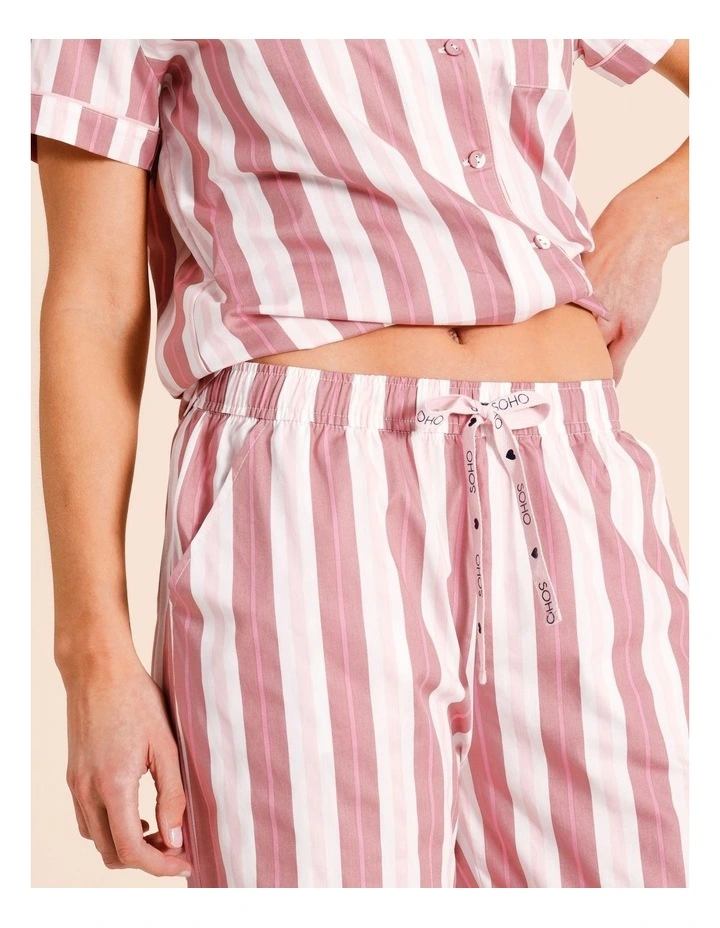 Core Cotton Short Sleeve Long PJ Set in Rose Stripe image 4