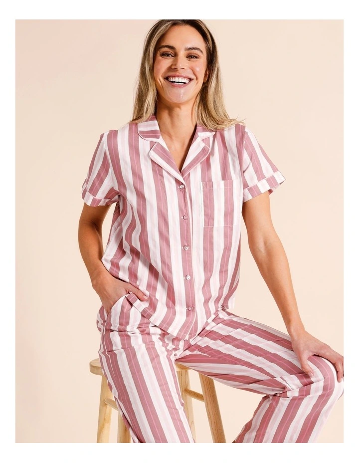 Core Cotton Short Sleeve Long PJ Set in Rose Stripe image 6